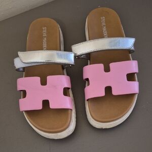 Steve Madden Kids Pink and Silver Slide Sandals